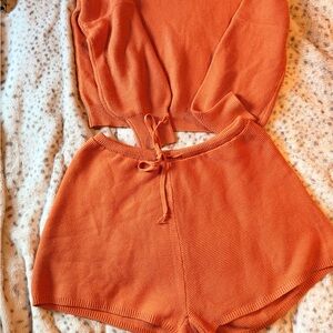Cozy Knit Two-Piece sweater and shorts Set in Burnt Orange